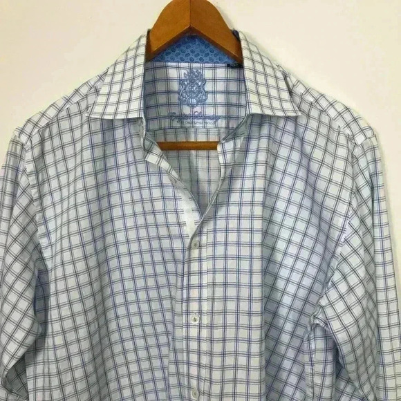 English Laundry Blue White Check 16 Designer Shirt - Picture 1 of 11
